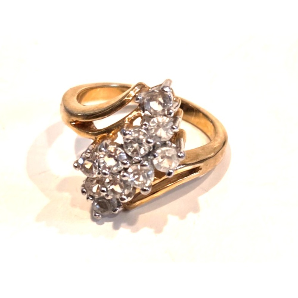 Fashion Cocktail Ring Sz 8.5 Goldtone Clear Stone Waterfall